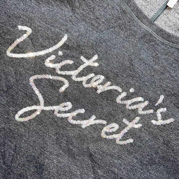 Victoria's Secret Gray with Sequin Graphic Crew Neck Pull Over Sweater- L - Picture 4 of 13
